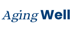 The words Aging Well in dark blue lettering