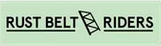 mint green rectangle with the words "RUST BELT RIDERS" underlined. 