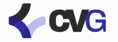 black and purbple letters CVG company logo