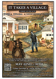 Gates Mills Players Presents: It Takes a Village A Night of One Acts with a zombie, man and woman and a river with a house