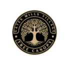 dark grey circular logo with a gold colored rooted tree in the center and the words Gates Mills Village Tree Canopy written in gold surrounding the tree