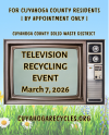 picture of an old television with the words Television Recycling Event, March 7, 2026