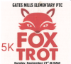 A red fox fax peeking over the words 5K FOX TROT