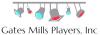 Red and blue stage lights hangin from a bar and the words Gates Mills Players, Inc below